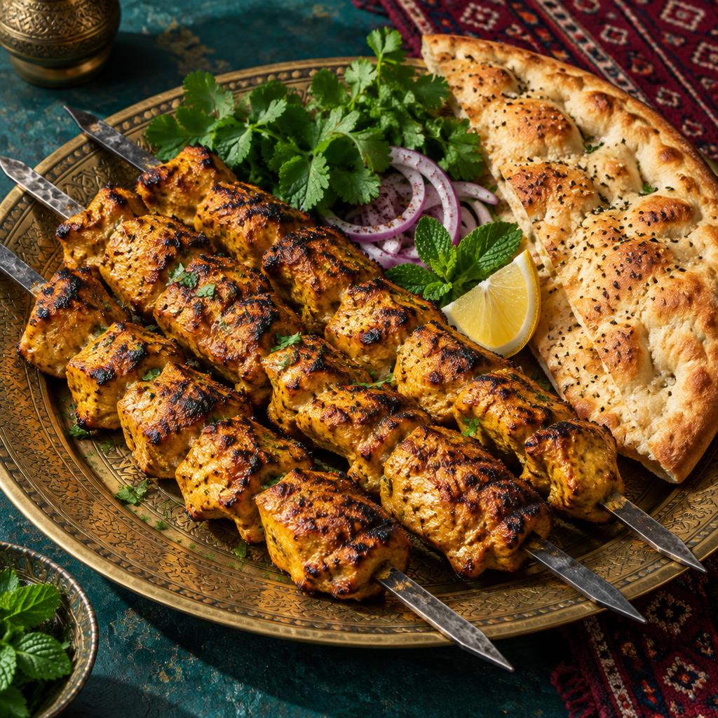 Illustrative serving of traditional Afghan Chicken Kebab